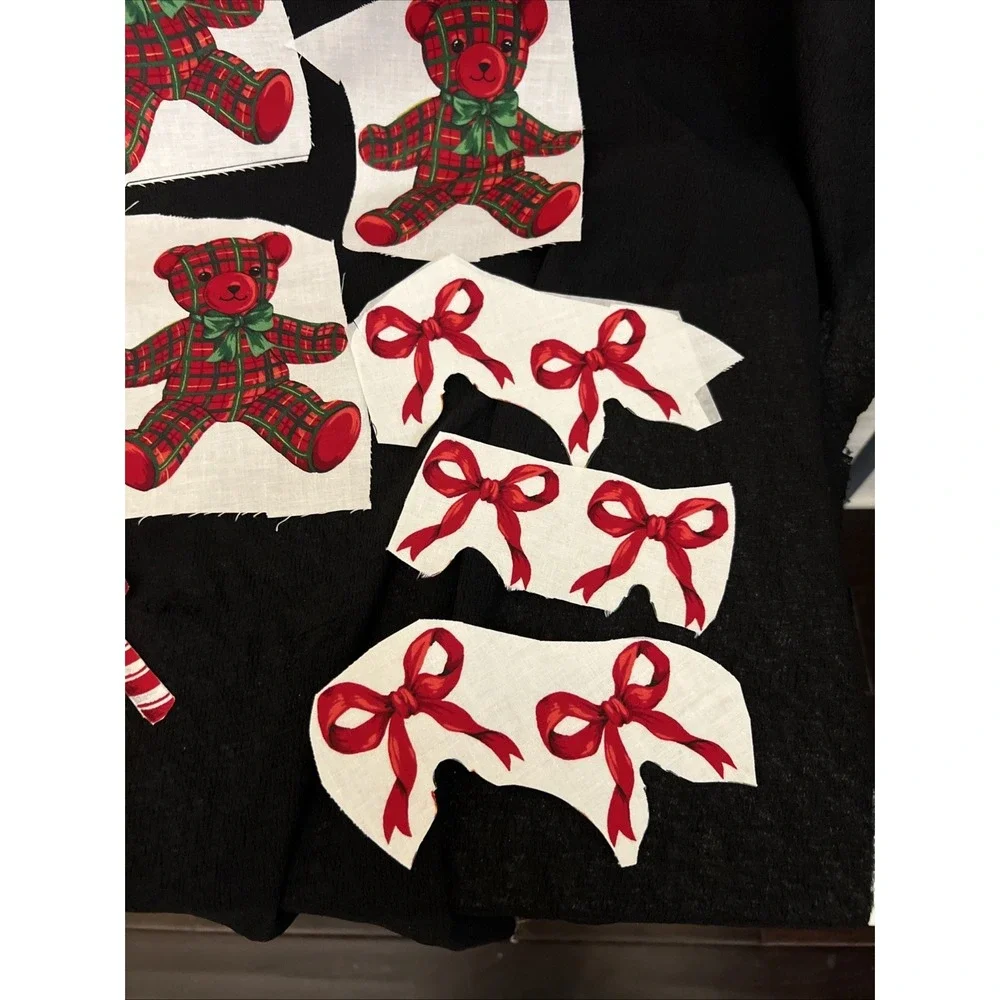 Vintage Christmas Red Plaid Teddy Bear Bows Applique Fabric Panel Cranston